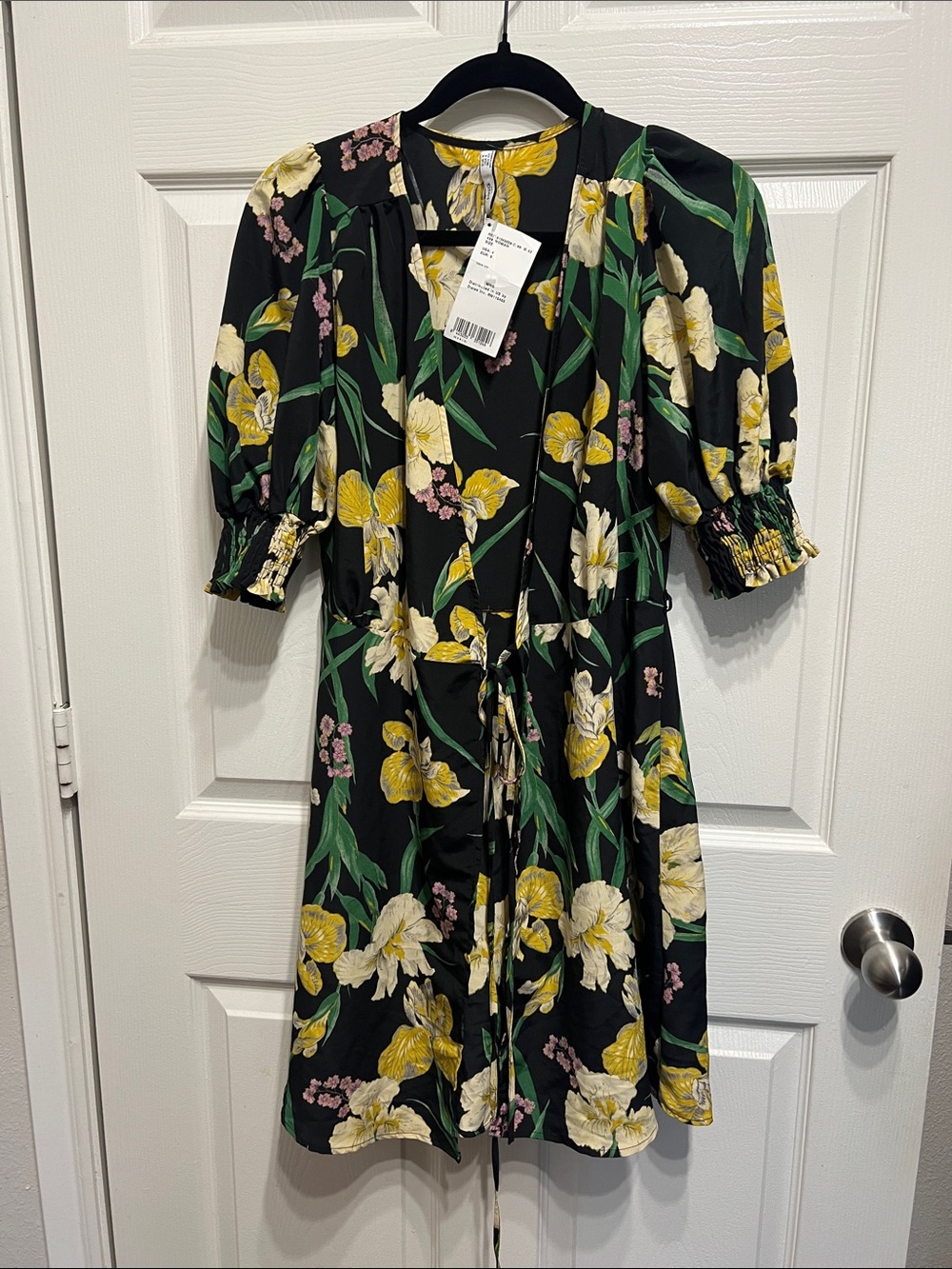 Mango Black Mini Dress with Yellow & Green Floral Print